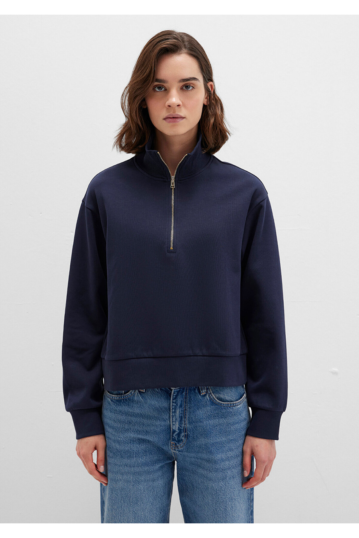 Yarı Fermuarlı Lacivert Sweatshirt 1S10357-82318