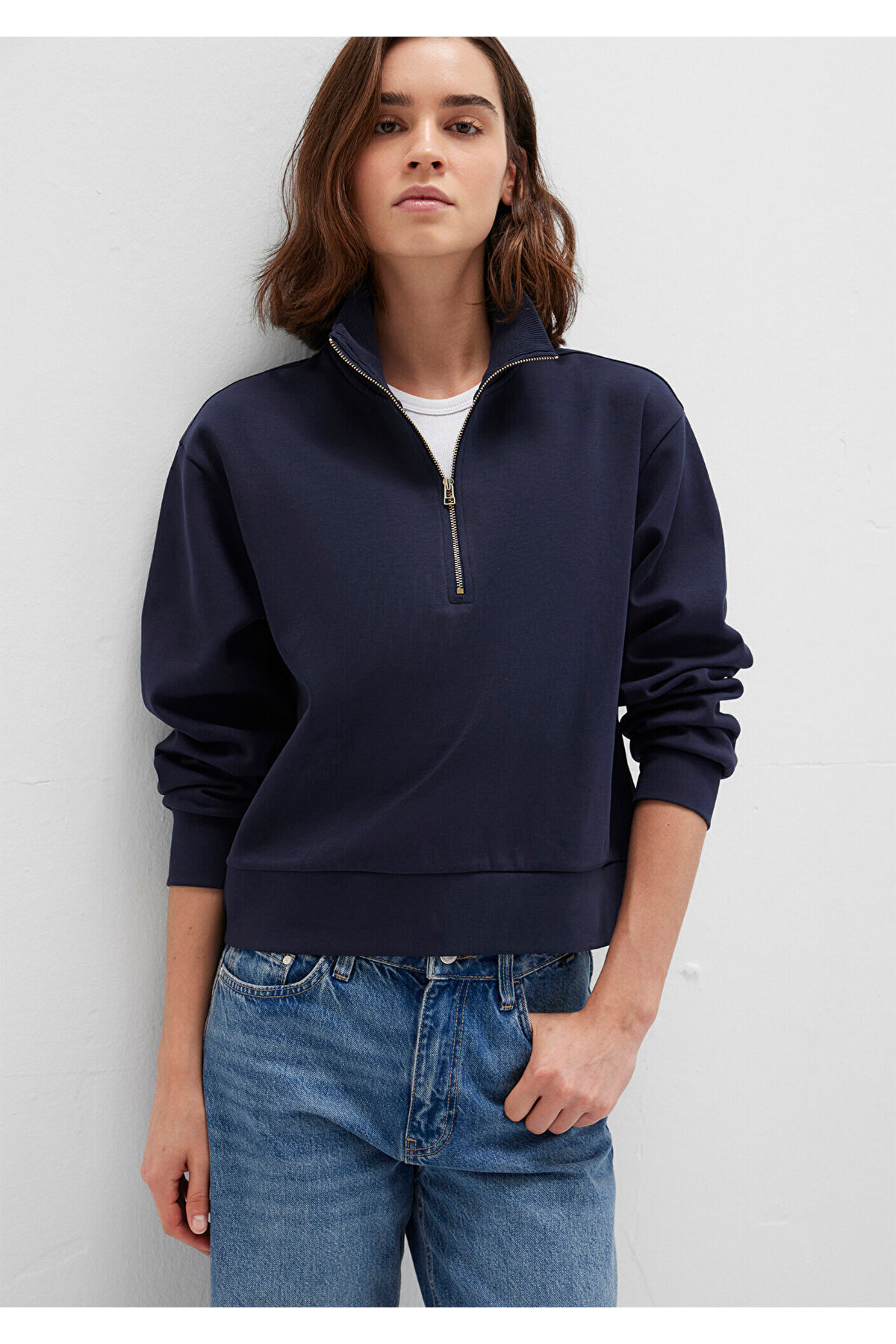 Yarı Fermuarlı Lacivert Sweatshirt 1S10357-82318