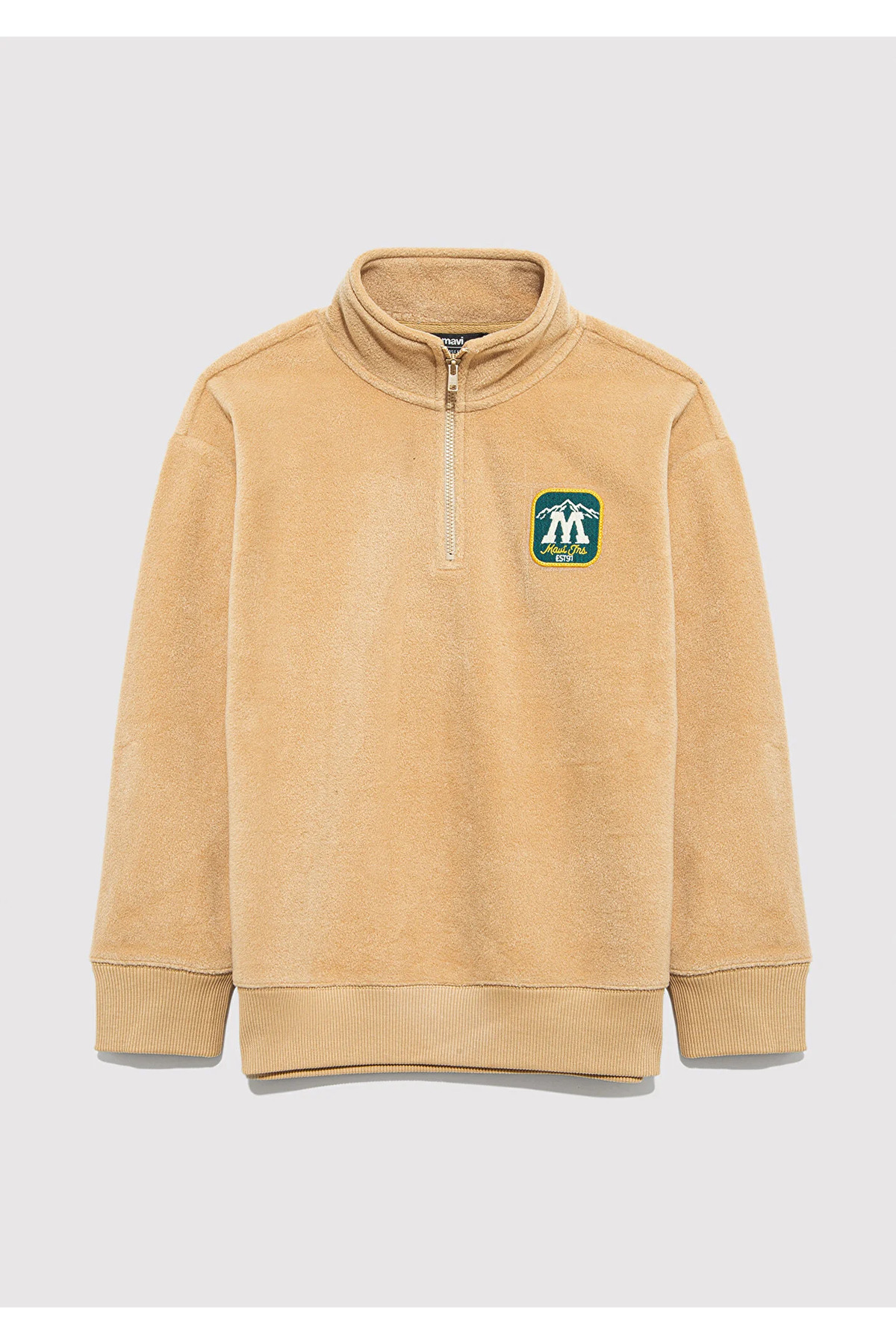 Yarı Fermuarlı Logo Bej Sweatshirt Loose Fit / Bol Rahat Kesim 6S10153-83859