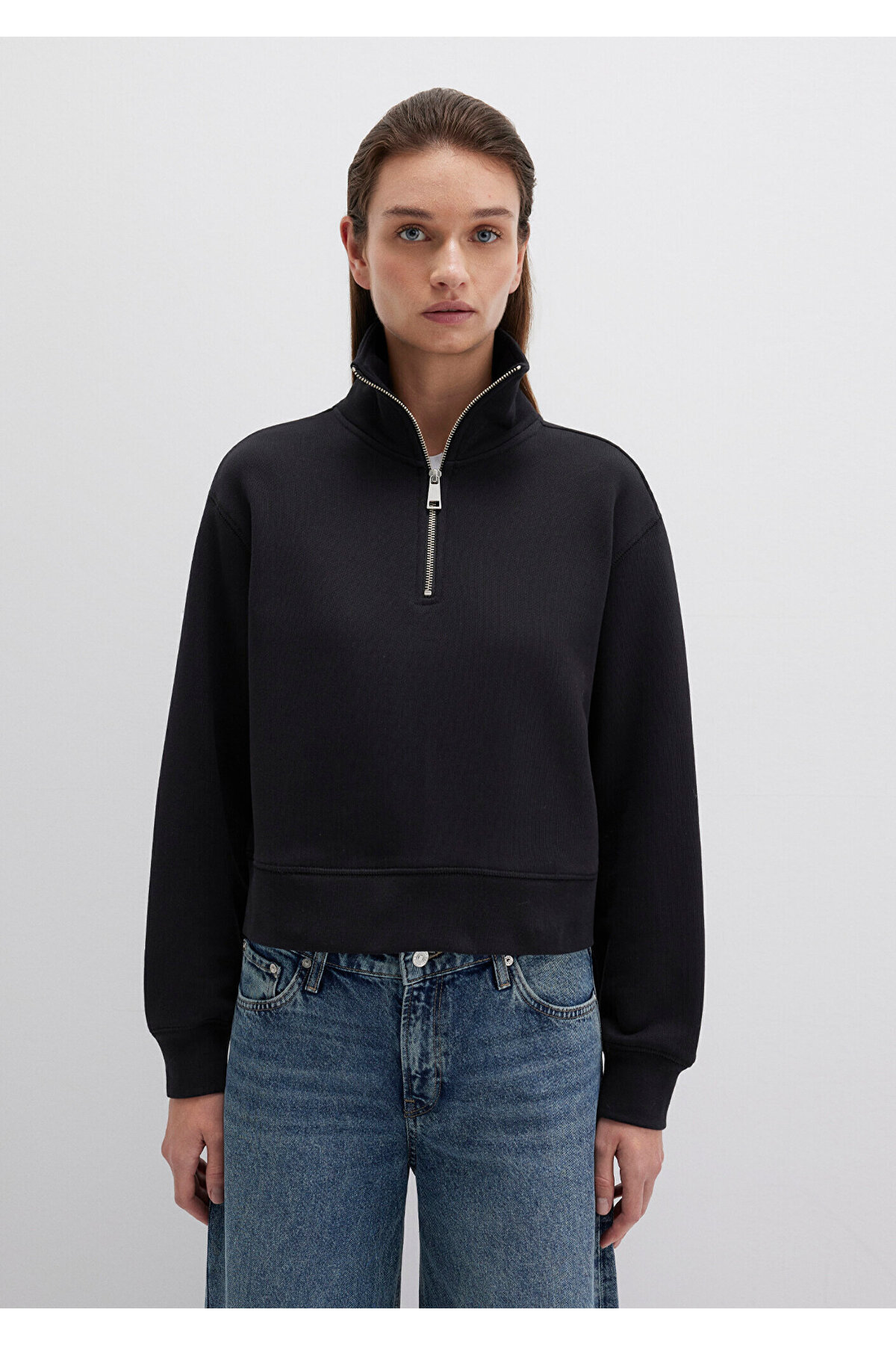 Yarı Fermuarlı Siyah Sweatshirt 1S10391-900