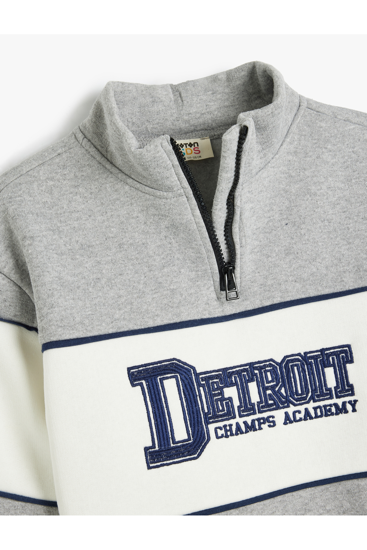 Yarım Fermuarlı Sweatshirt Slogan Baskılı Dik Yaka Şardonlu