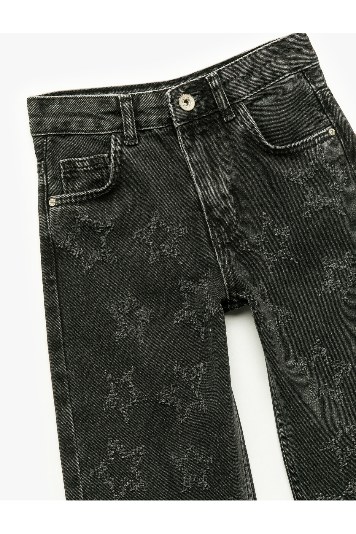 Yıldız Desenli Bol Kalıp Pamuklu Geniş Paça Denim Pantolon