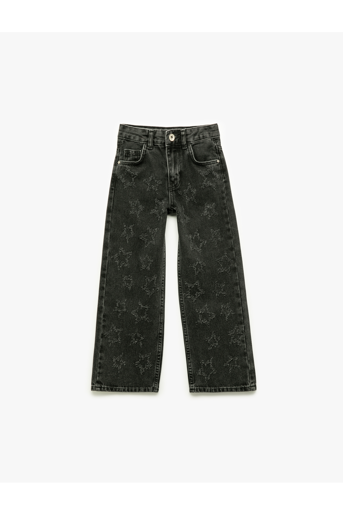 Yıldız Desenli Bol Kalıp Pamuklu Geniş Paça Denim Pantolon