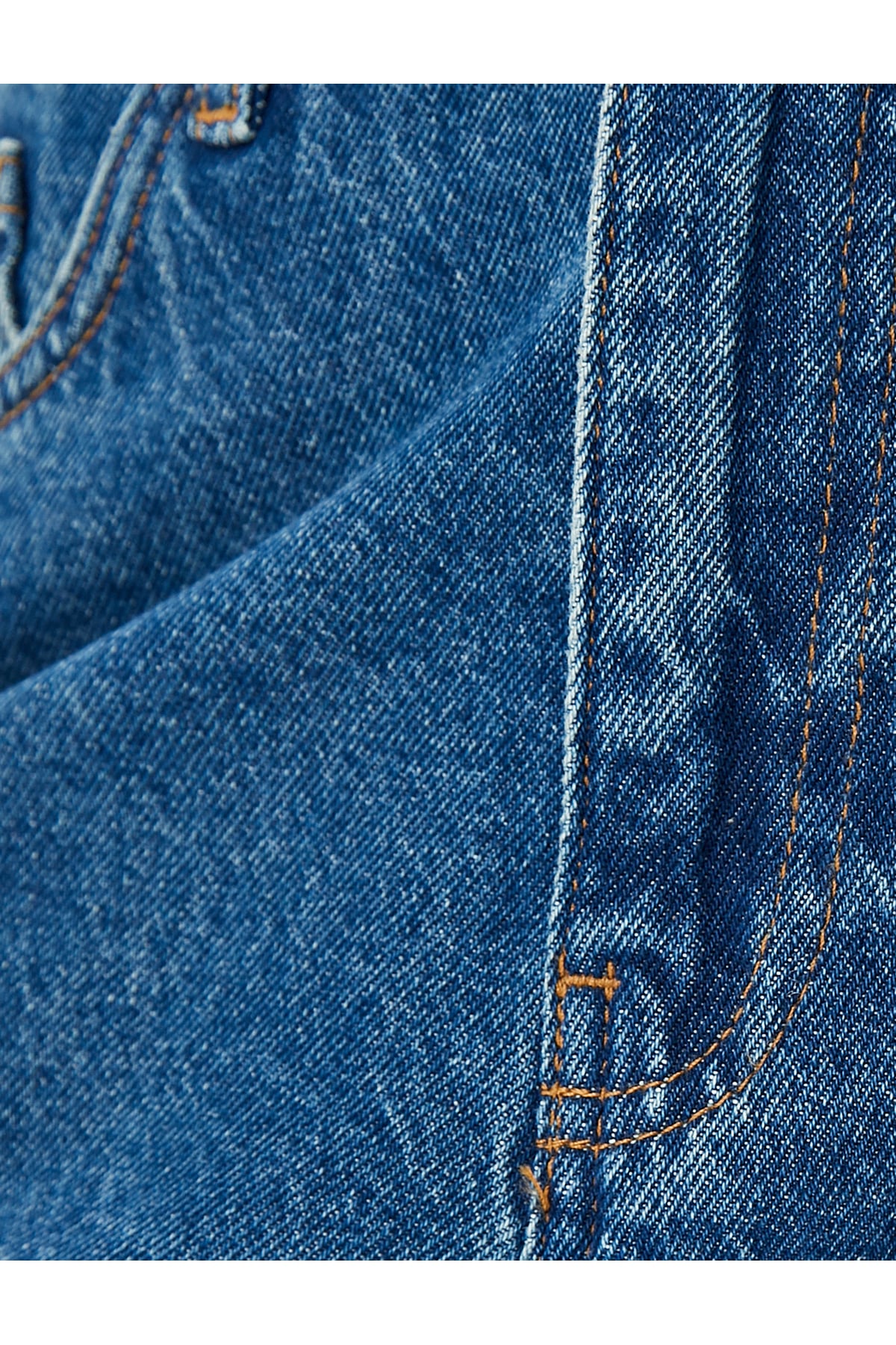 Yüksek Bel Bol Kalıp Düz Kısa Paça Düğmeli Cepli Pamuklu Kot Pantolon - Mom Jean