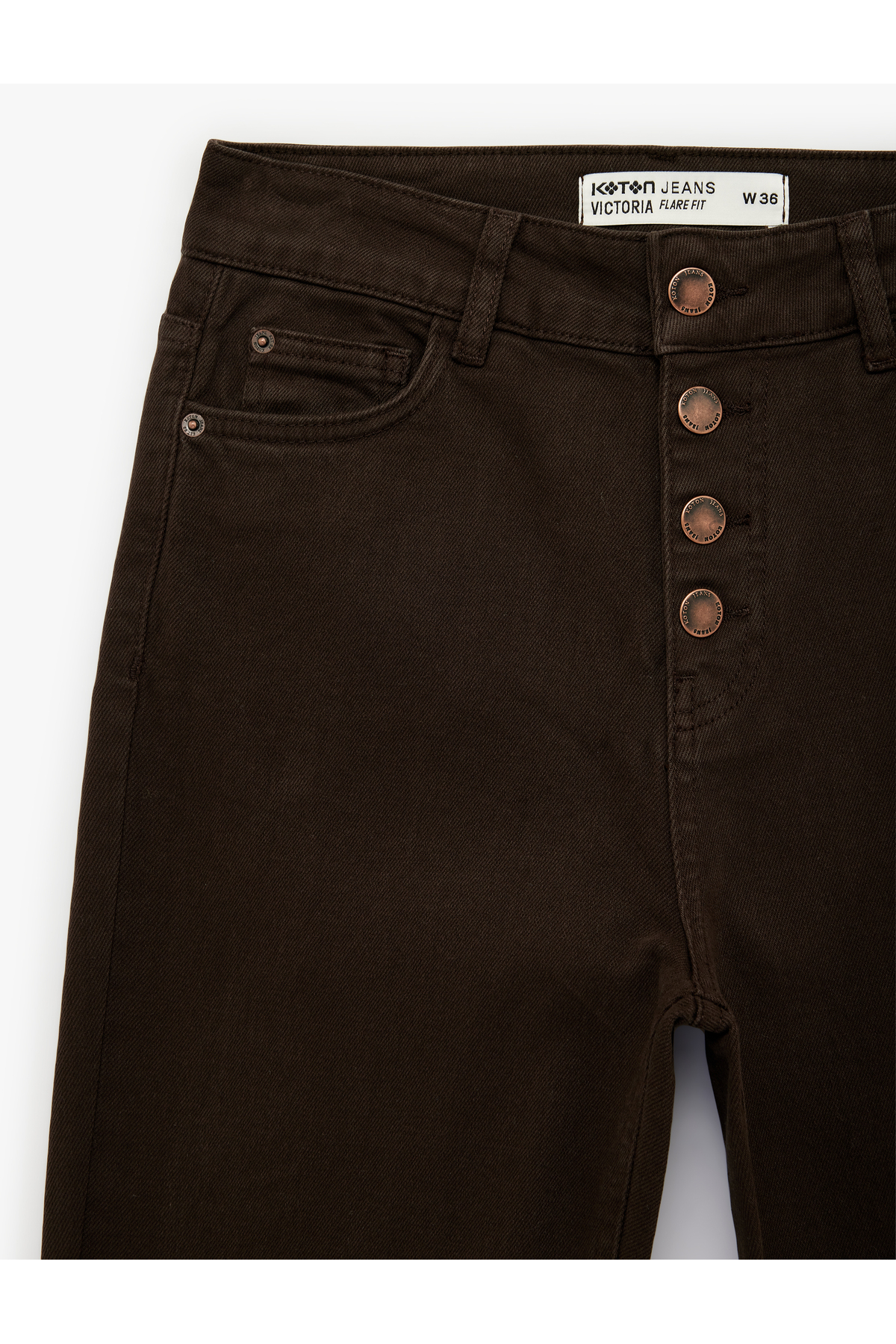 Yüksek Bel Düğme Detaylı Cepli Dar Kesim İspanyol Paça Denim Pantolon - Flare Jeans