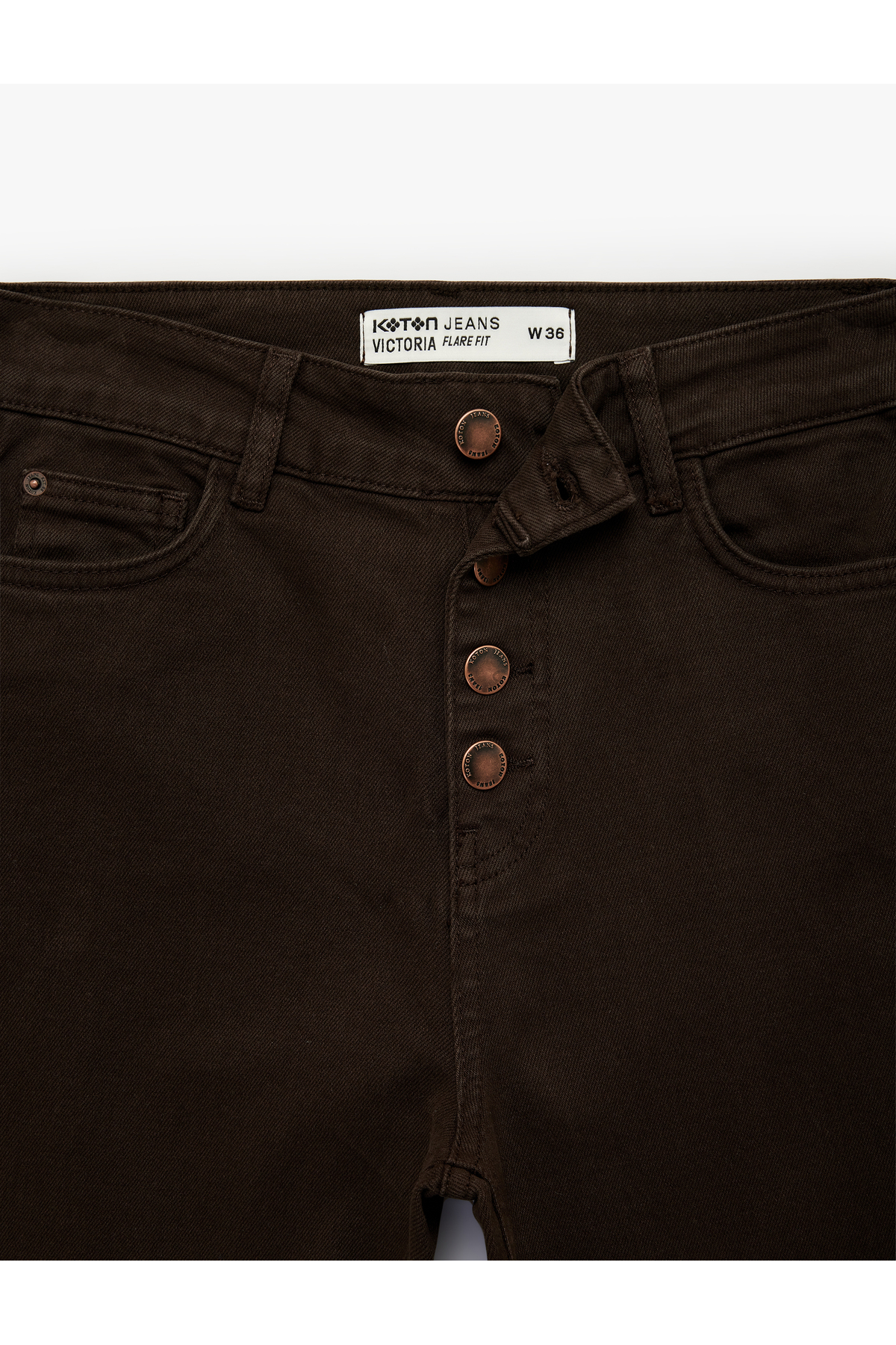 Yüksek Bel Düğme Detaylı Cepli Dar Kesim İspanyol Paça Denim Pantolon - Flare Jeans