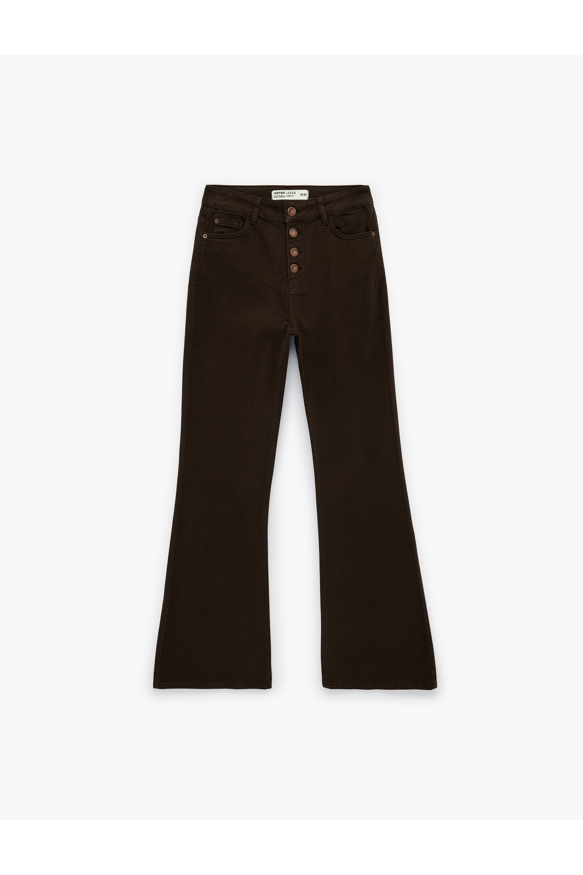 Yüksek Bel Düğme Detaylı Cepli Dar Kesim İspanyol Paça Denim Pantolon - Flare Jeans