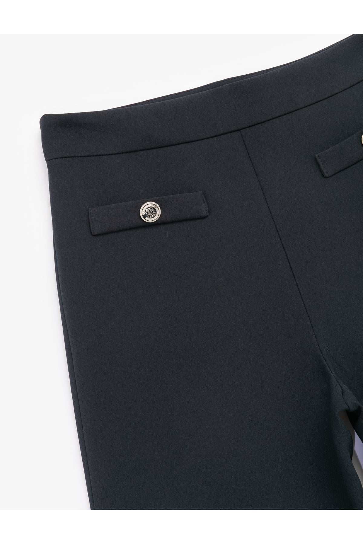 Yüksek Bel Düğmeli Cep Detaylı Geniş Paça Pantolon