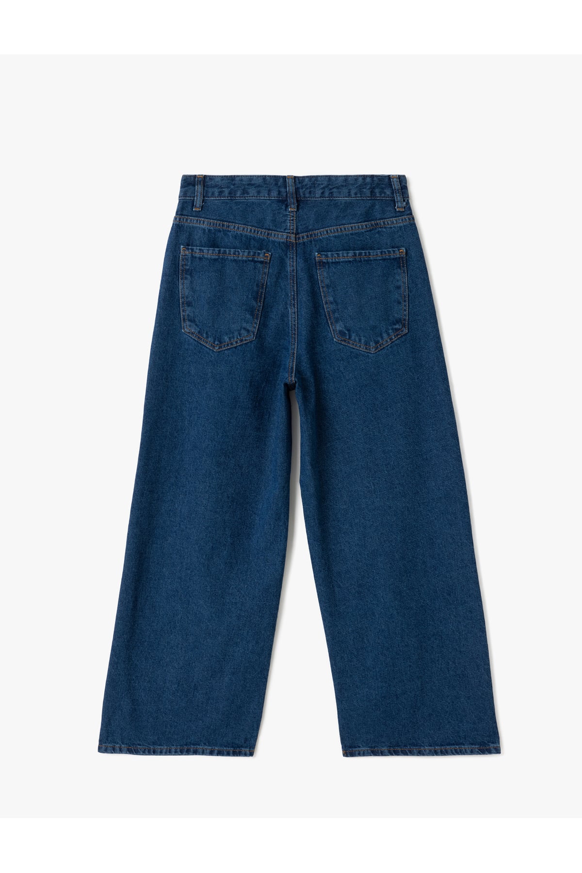 Yüksek Bel Düğmeli Cepli Kısa Geniş Paça Denim Pantolon - Crop Wide Leg Jeans
