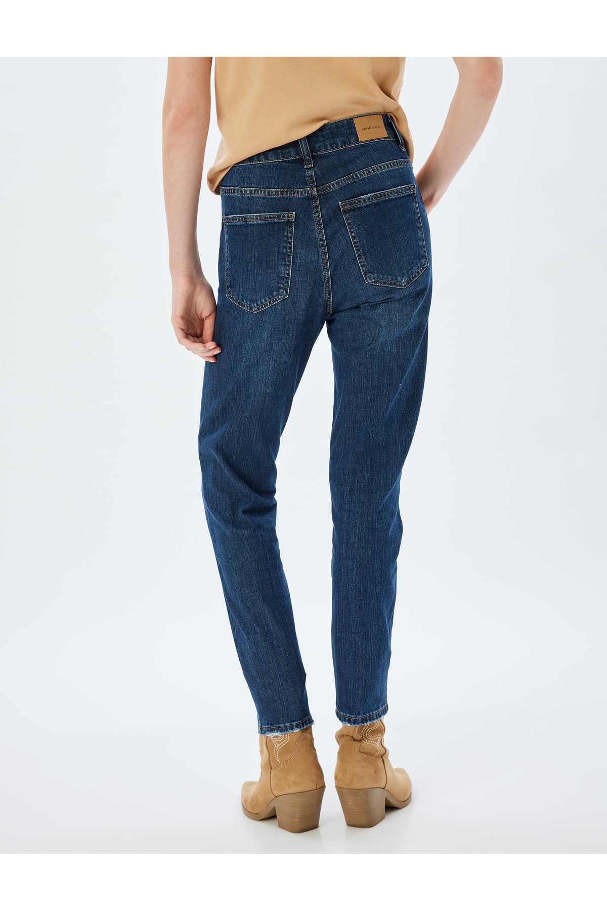 Yüksek Bel Kot Pantolon Düz Paça Düğmeli Cepli Pamuklu - Slim Straight Fit Jeans