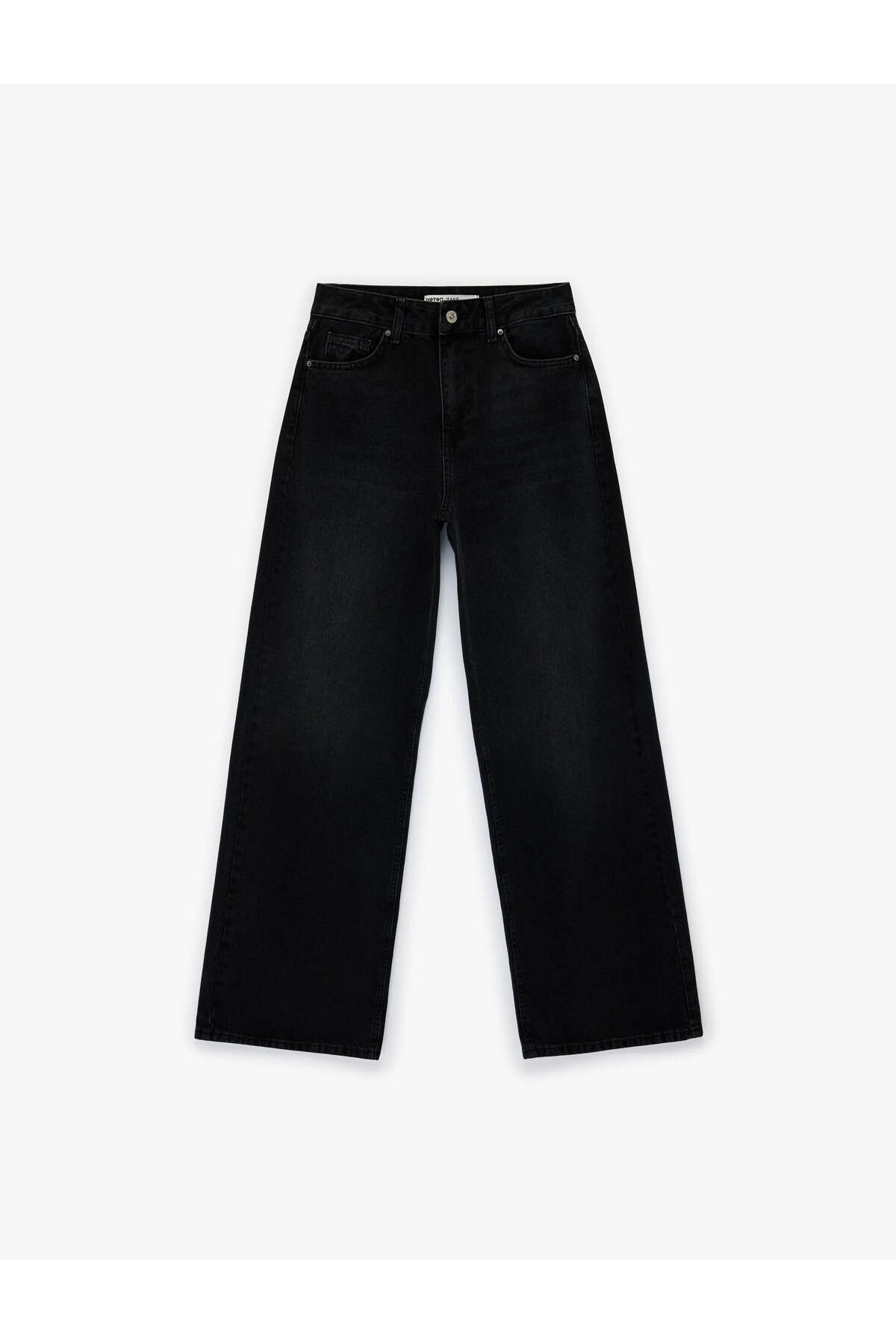 Yüksek Bel Pamuklu Düğmeli Geniş Paça Denim Pantolon - Wide Leg Jeans