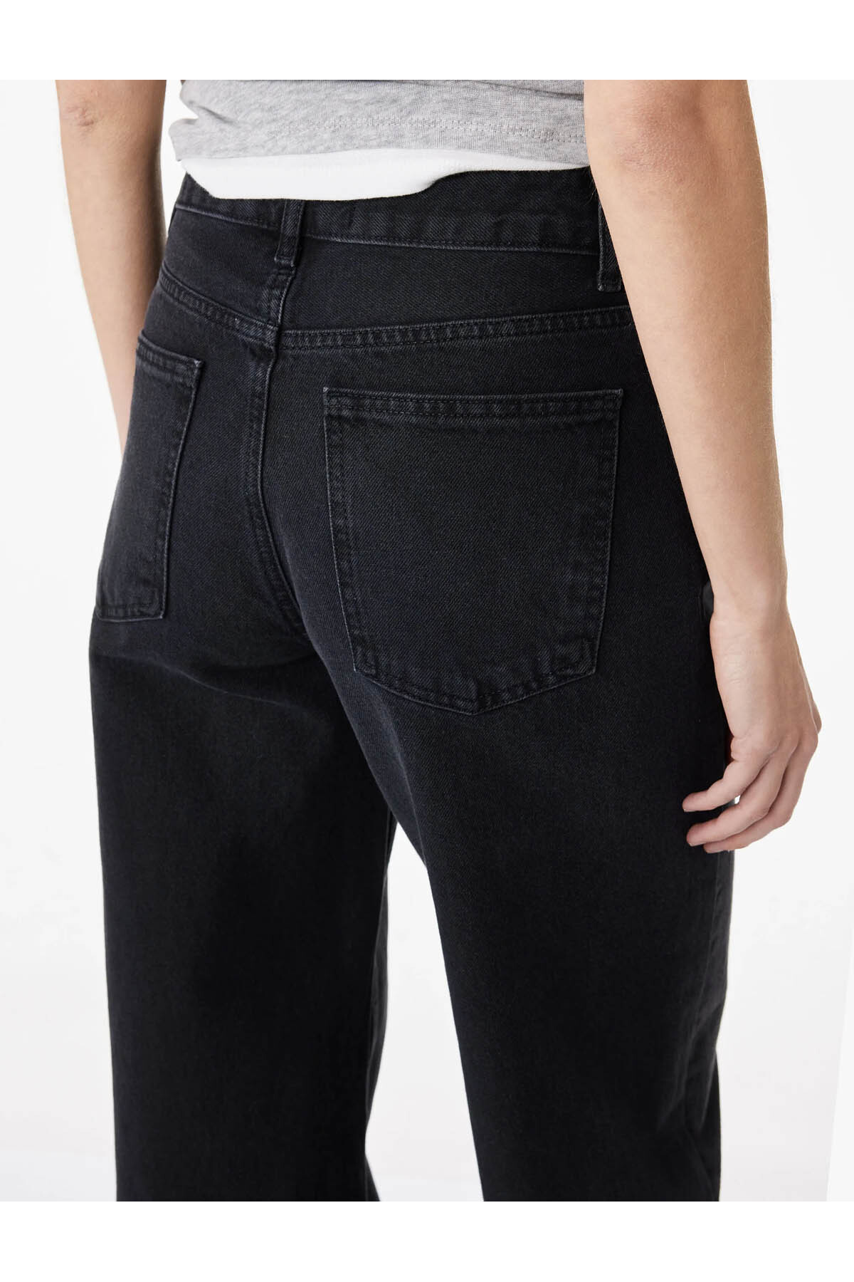 Yüksek Bel Pamuklu Düğmeli Geniş Paça Denim Pantolon - Wide Leg Jeans