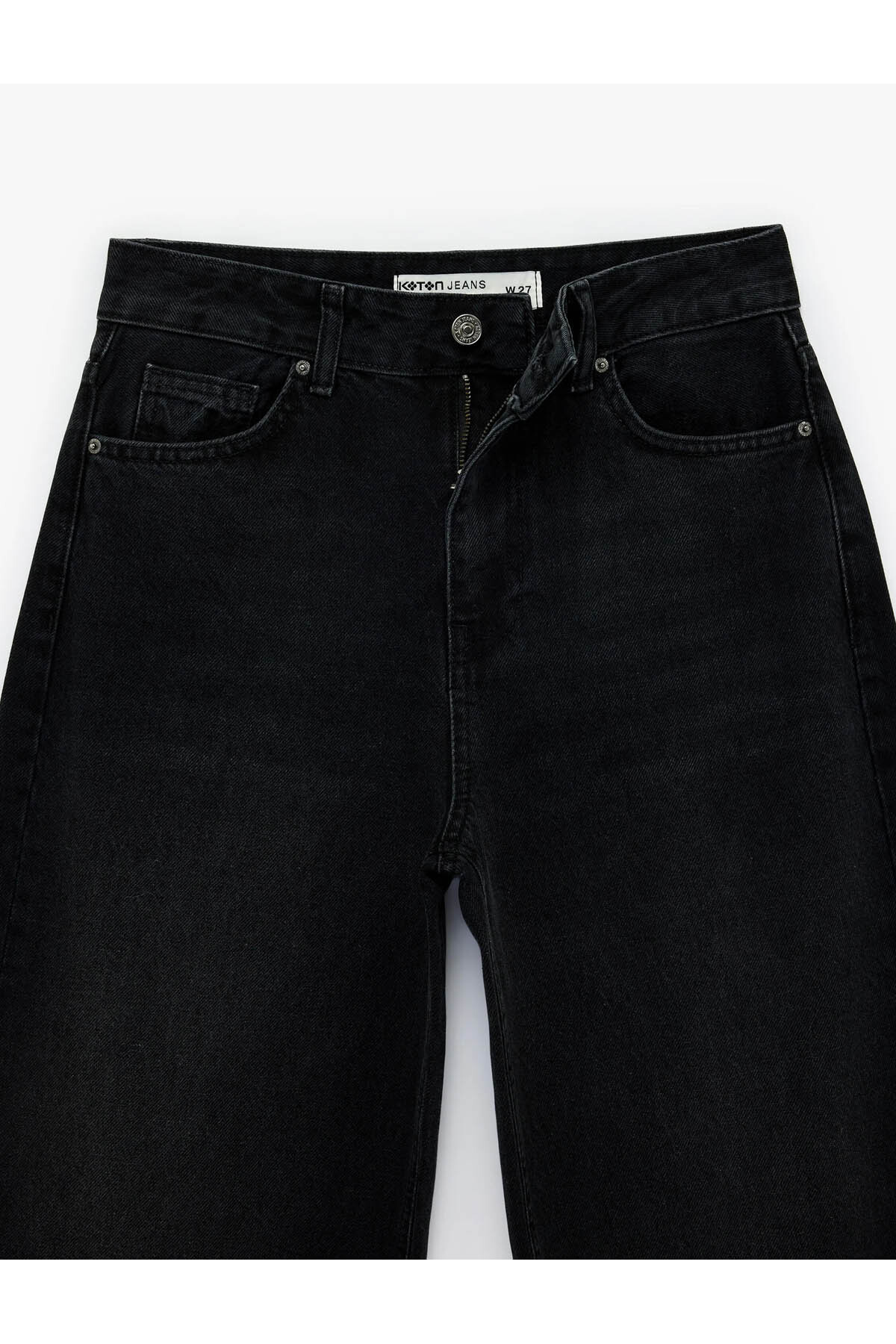 Yüksek Bel Pamuklu Düğmeli Geniş Paça Denim Pantolon - Wide Leg Jeans