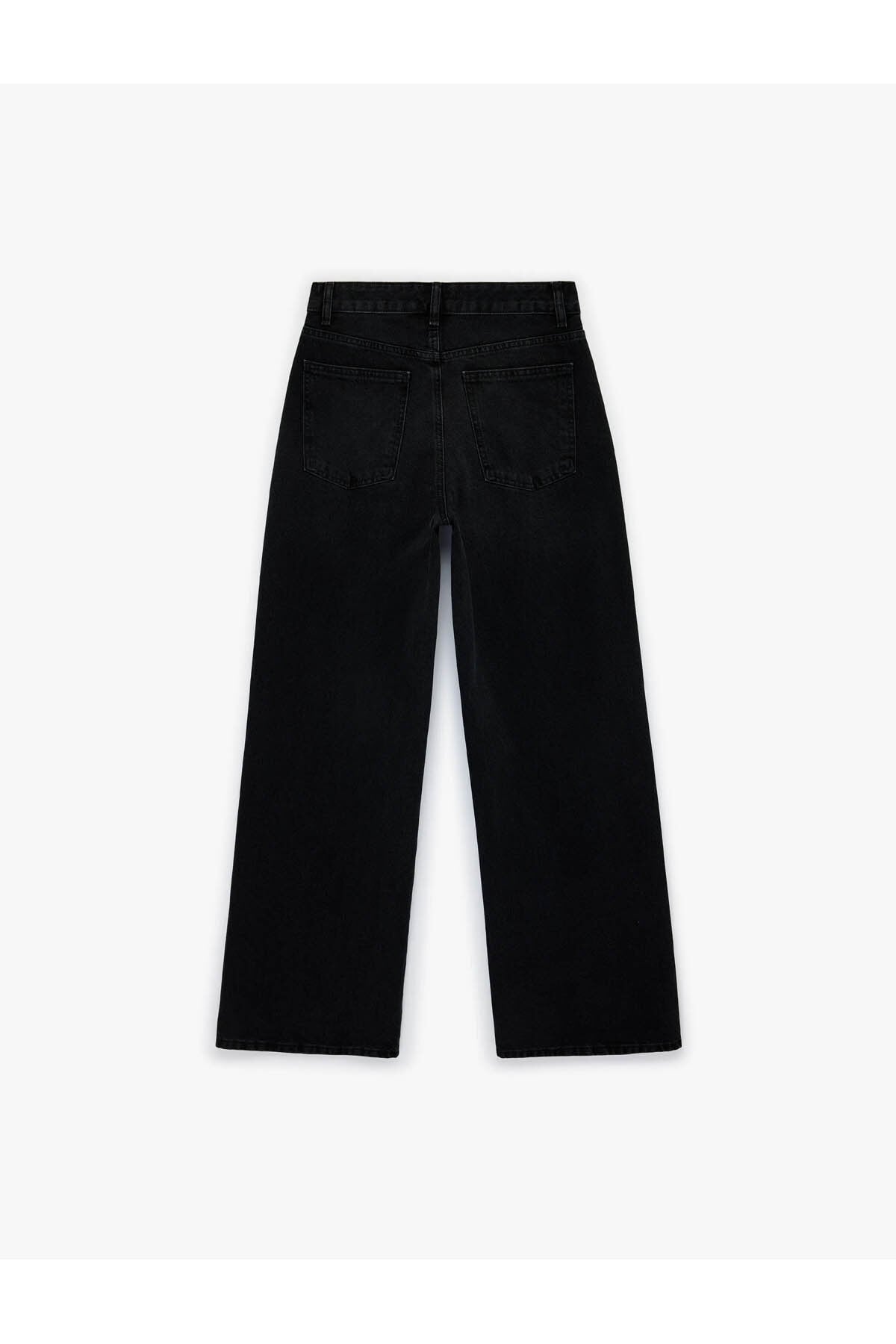 Yüksek Bel Pamuklu Düğmeli Geniş Paça Denim Pantolon - Wide Leg Jeans