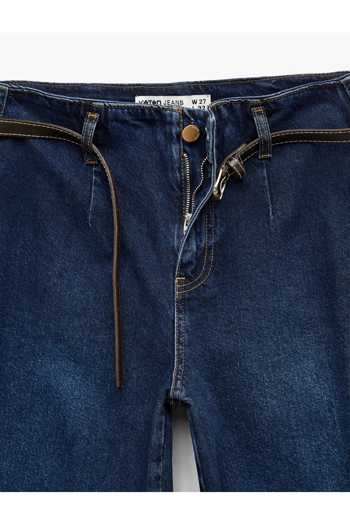 Yüksek Bel Pamuklu Kemerli Kısa Geniş Paça Denim Pantolon - Wide Leg Jean