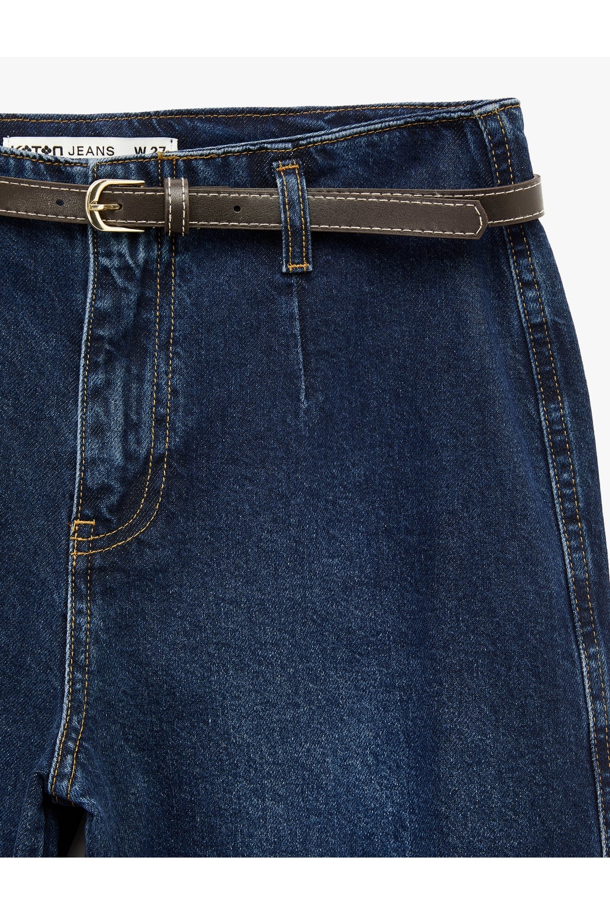 Yüksek Bel Pamuklu Kemerli Kısa Geniş Paça Denim Pantolon - Wide Leg Jean