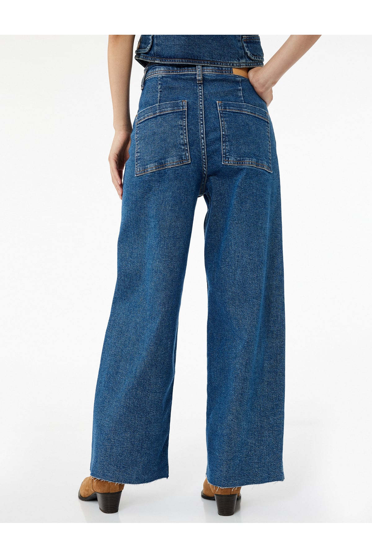 Yüksek Bel Rahat Kesim Geniş Paça Pamuklu Jean Pantolon - Culotte Jeans