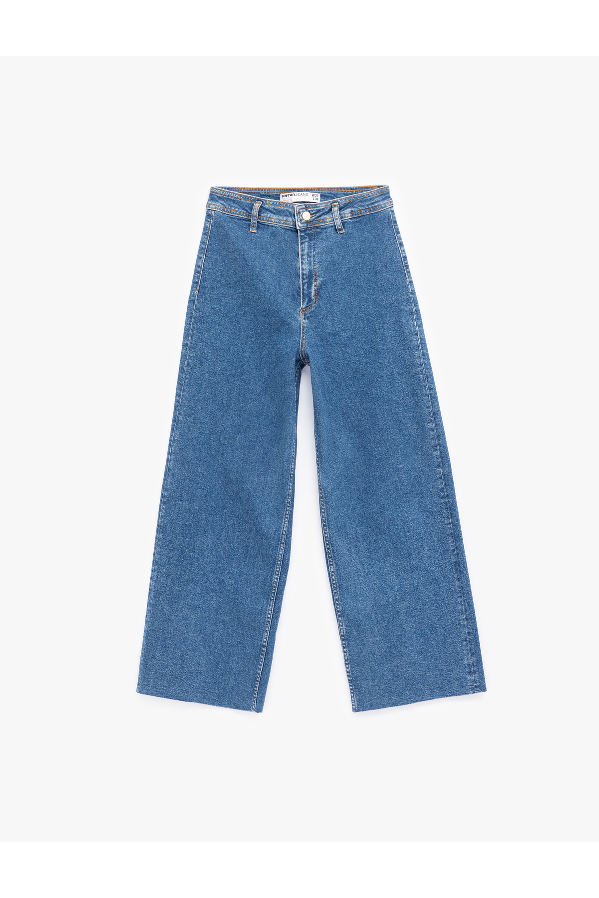 Yüksek Bel Rahat Kesim Geniş Paça Pamuklu Jean Pantolon - Culotte Jeans