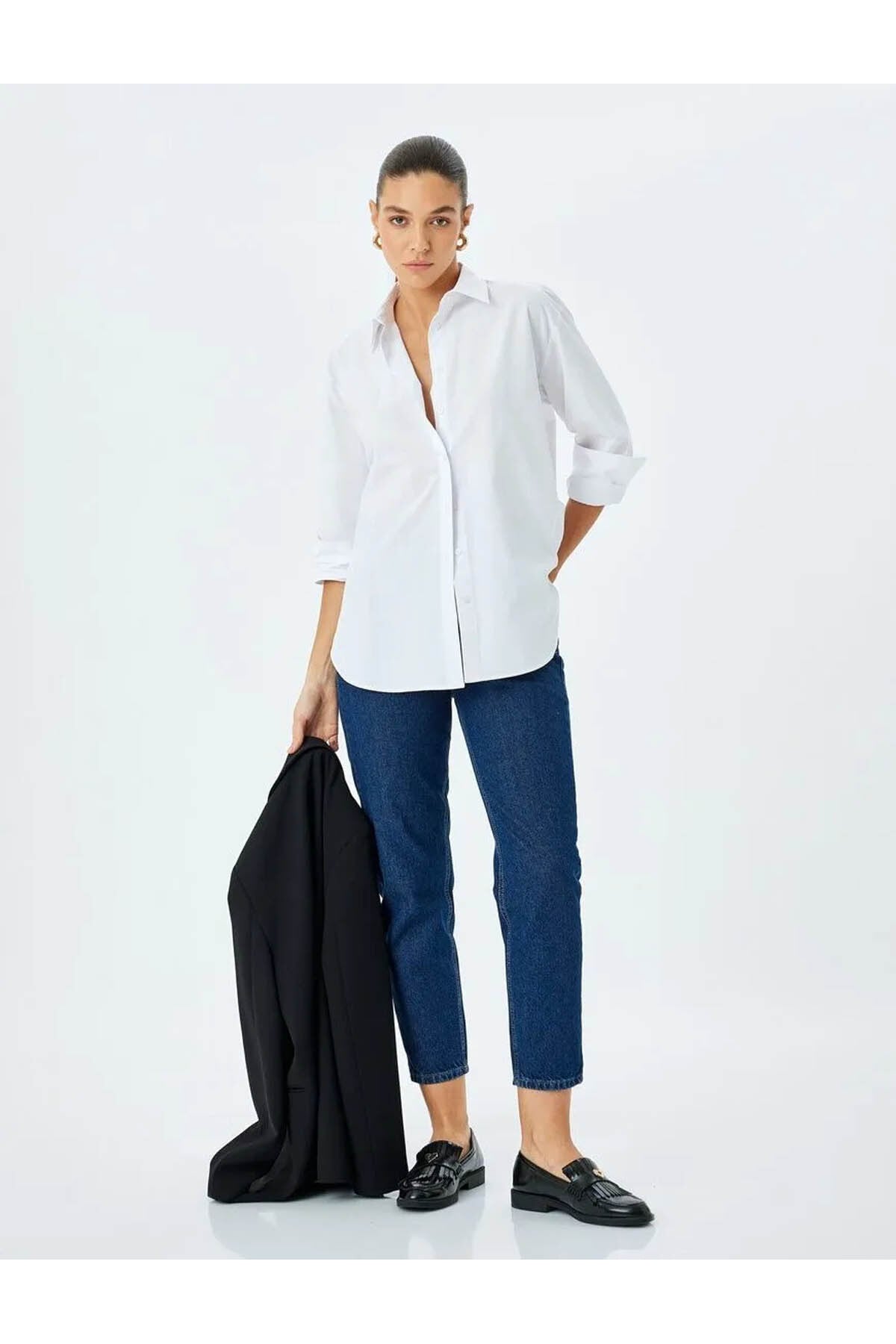 Yüksek Bel Regular Fit Koyu İndigo Kadın Jean Pantolon 5SAL40126MD