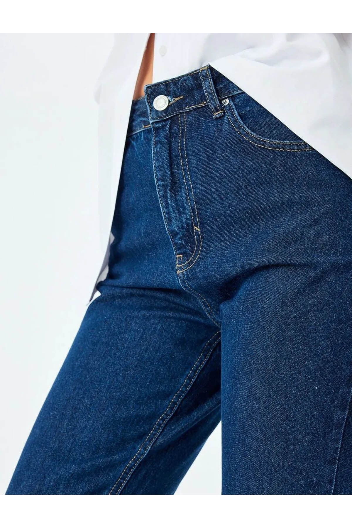 Yüksek Bel Regular Fit Koyu İndigo Kadın Jean Pantolon 5SAL40126MD