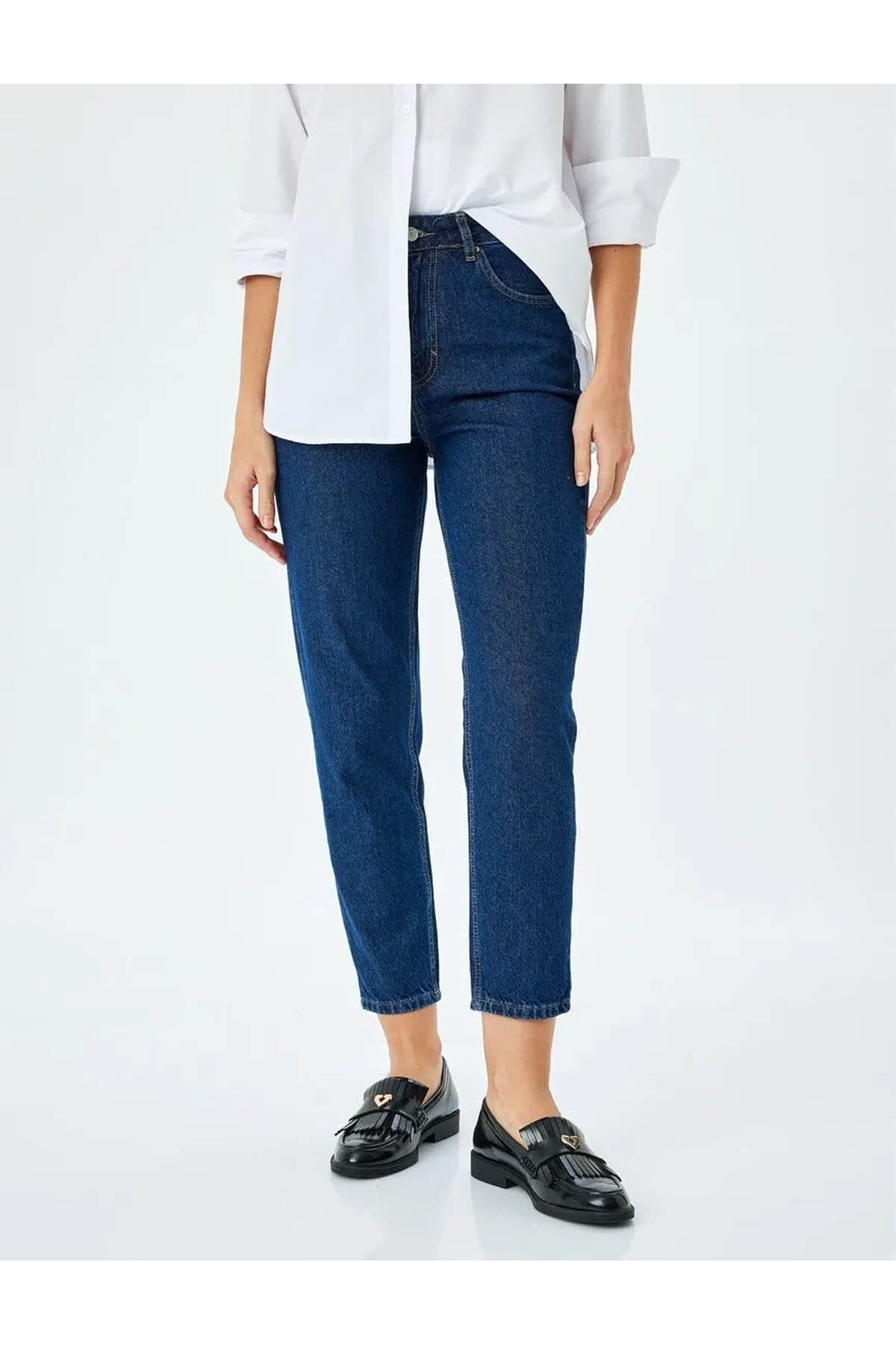 Yüksek Bel Regular Fit Koyu İndigo Kadın Jean Pantolon 5SAL40126MD