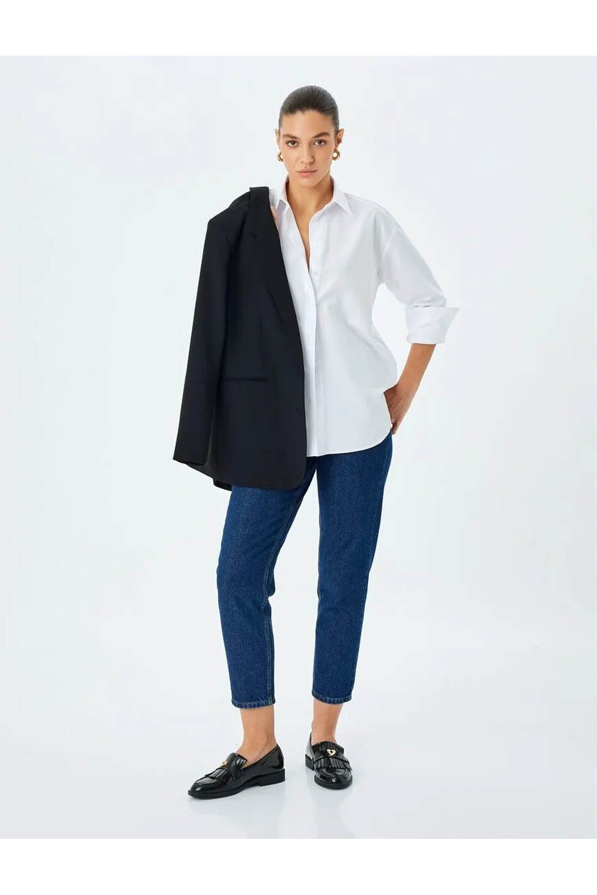 Yüksek Bel Regular Fit Koyu İndigo Kadın Jean Pantolon 5SAL40126MD