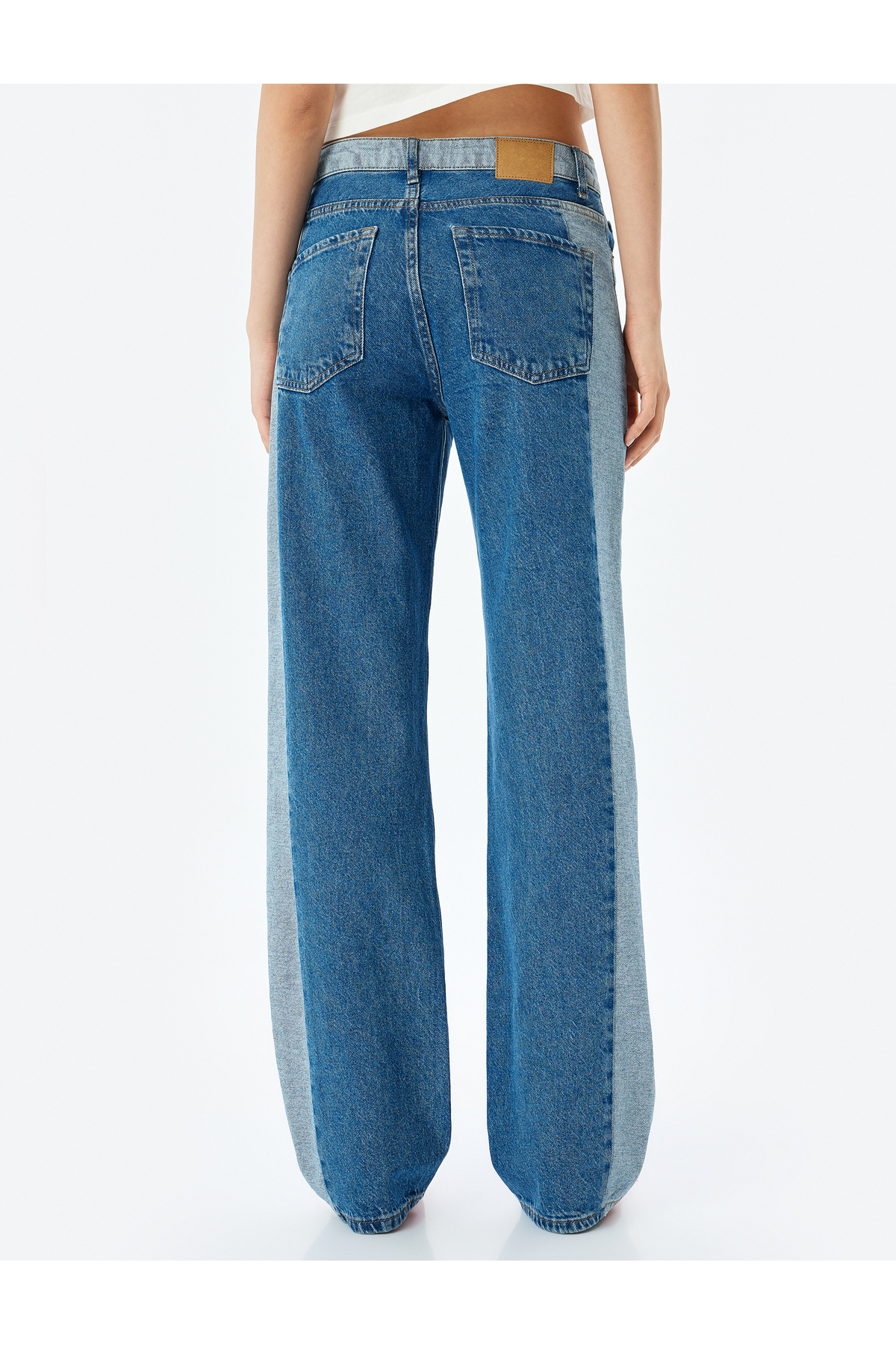 Yüksek Bel Renk Bloklu Düğmeli Kot Pantolon -  Straight Fit Jean