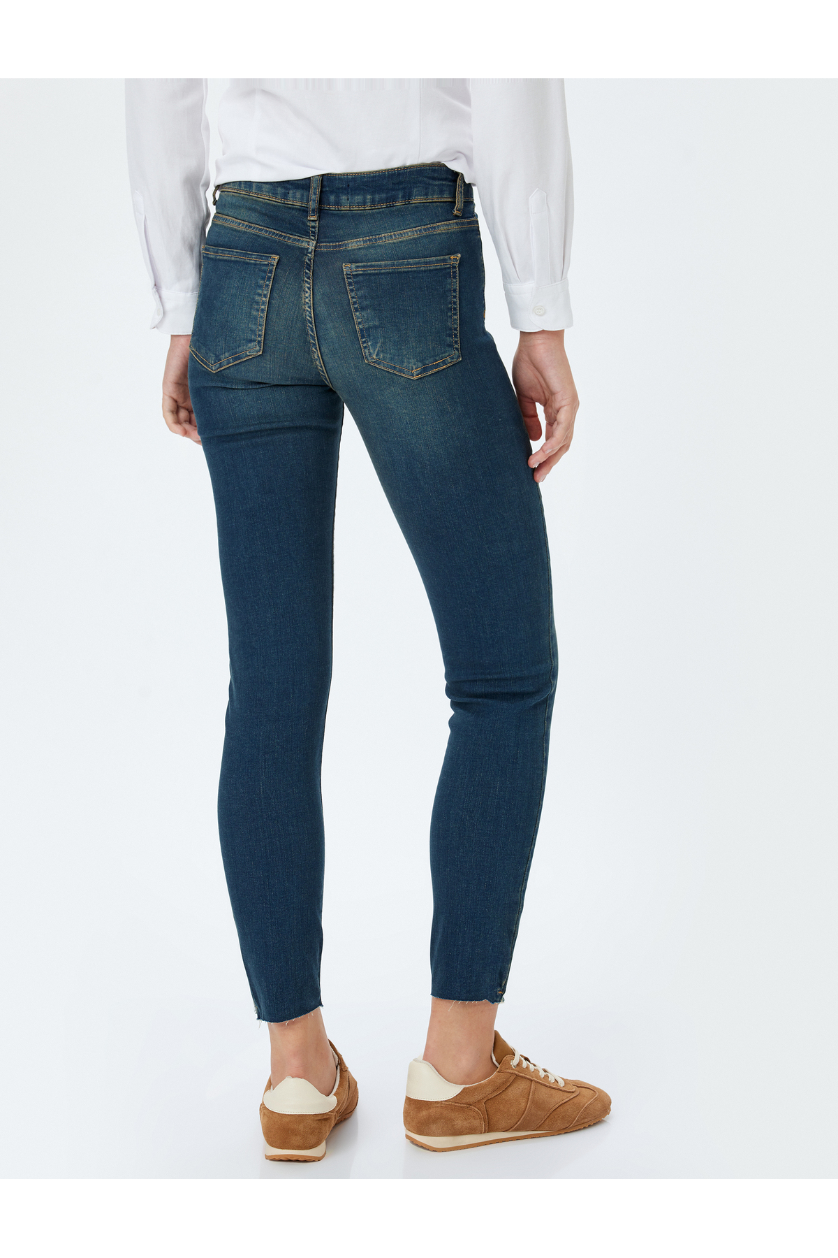 Yüksek Bel Skinny Fit Dar Paça Cepli Düğmeli Kot Pantolon - Skinny Fit Jean