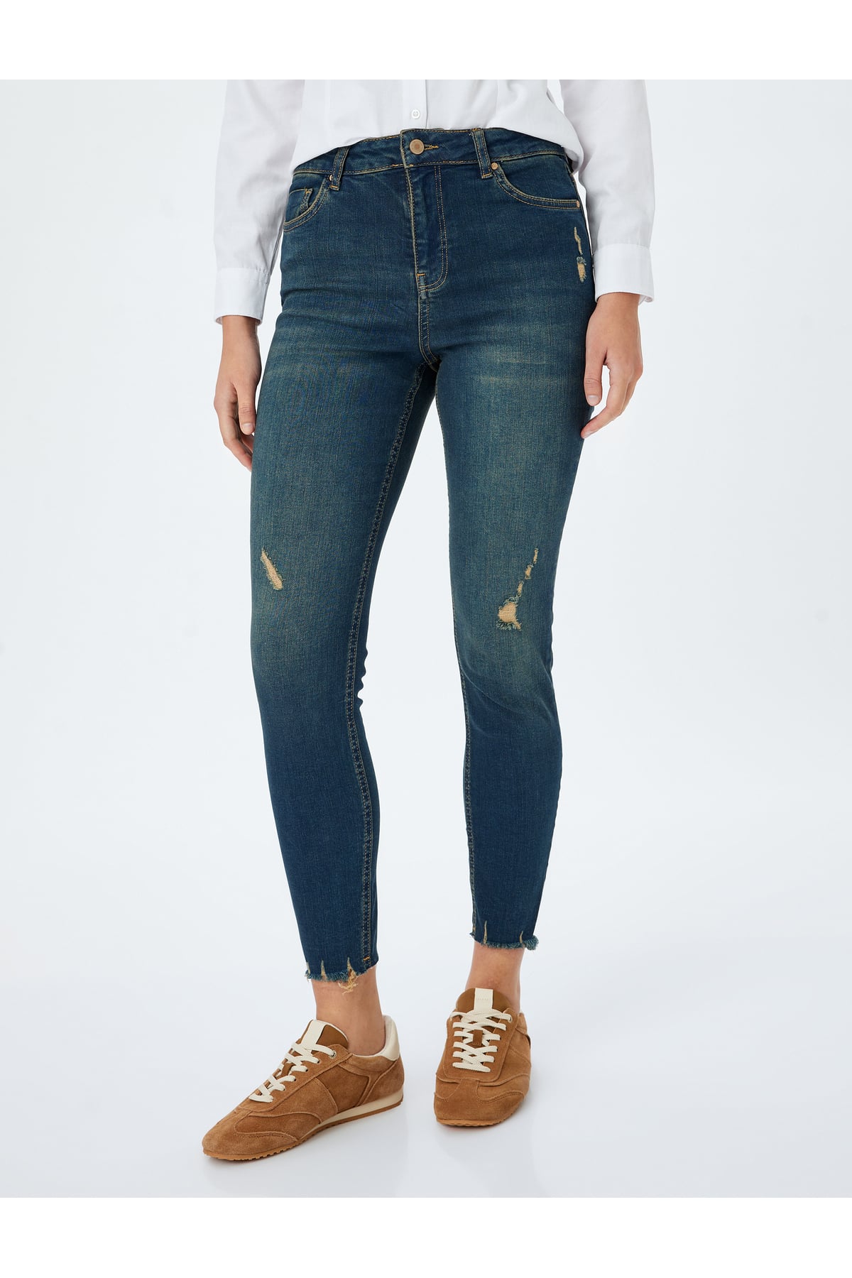 Yüksek Bel Skinny Fit Dar Paça Cepli Düğmeli Kot Pantolon - Skinny Fit Jean