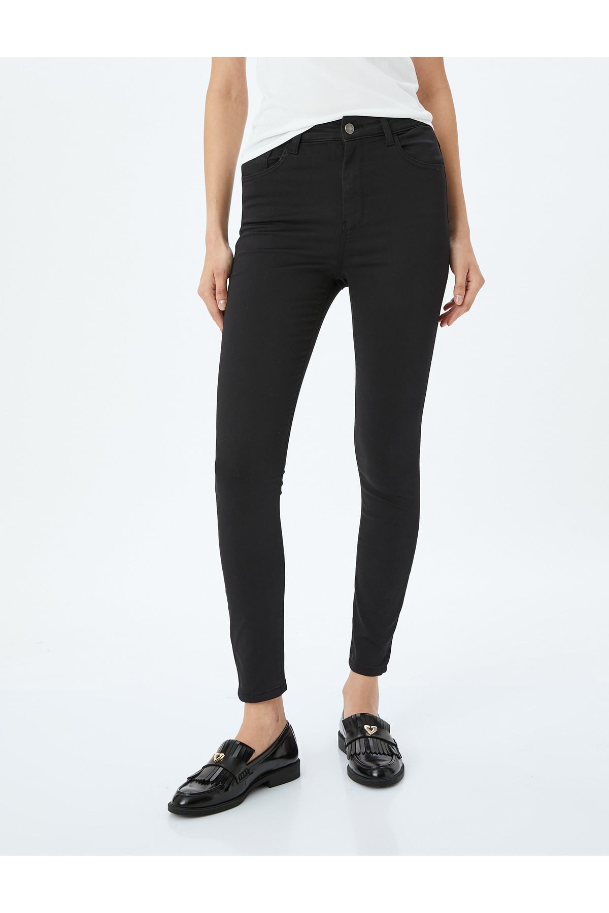 Yüksek Bel Skinny Fit Dar Paça Düğmeli Kot Pantolon - Skinny Fit Jean