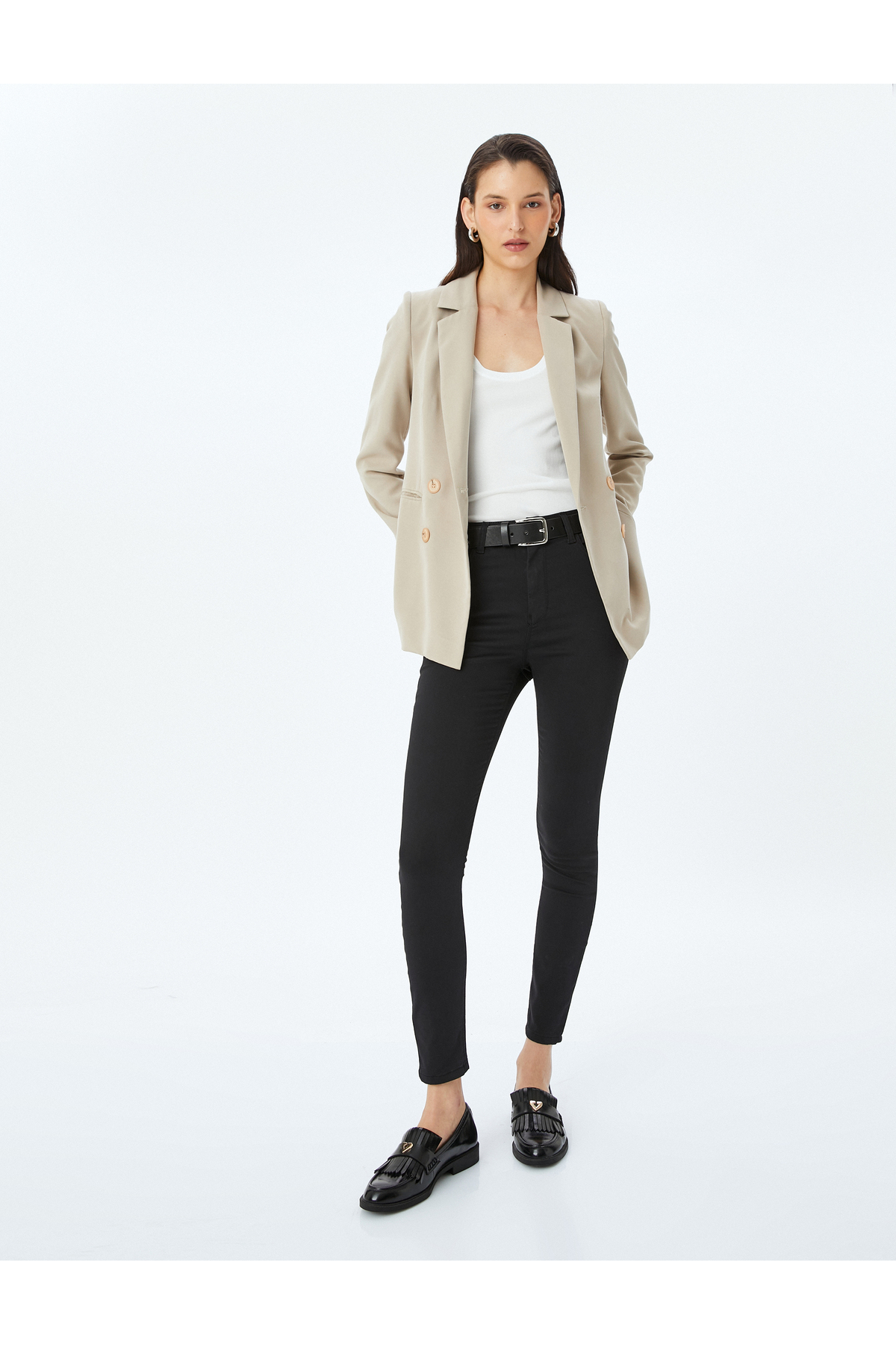 Yüksek Bel Skinny Fit Dar Paça Düğmeli Kot Pantolon - Skinny Fit Jean