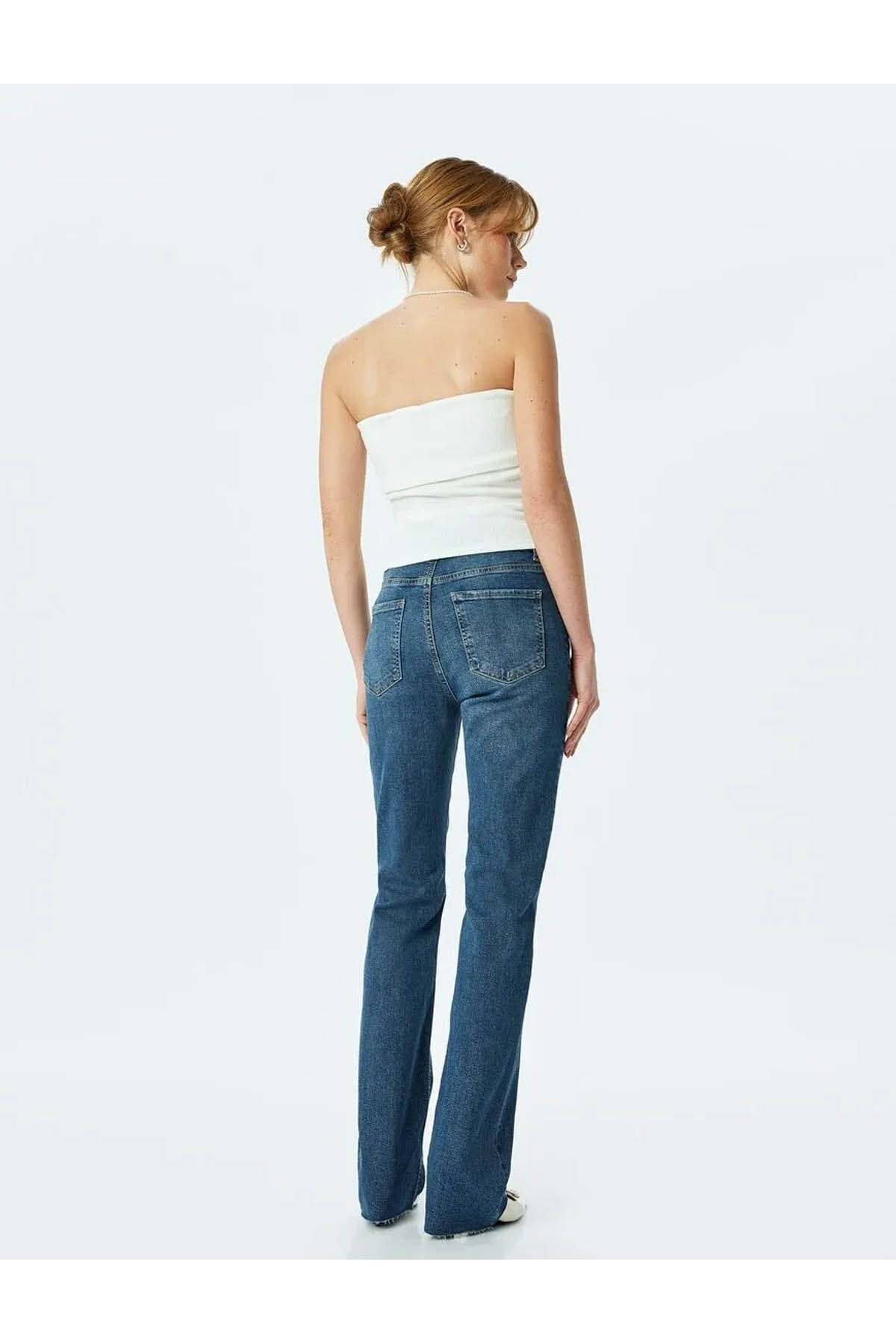Yüksek Bel Slim Fit Yıpratılmış İspanyol Paça Denim Pantolon -  Flare Jeans