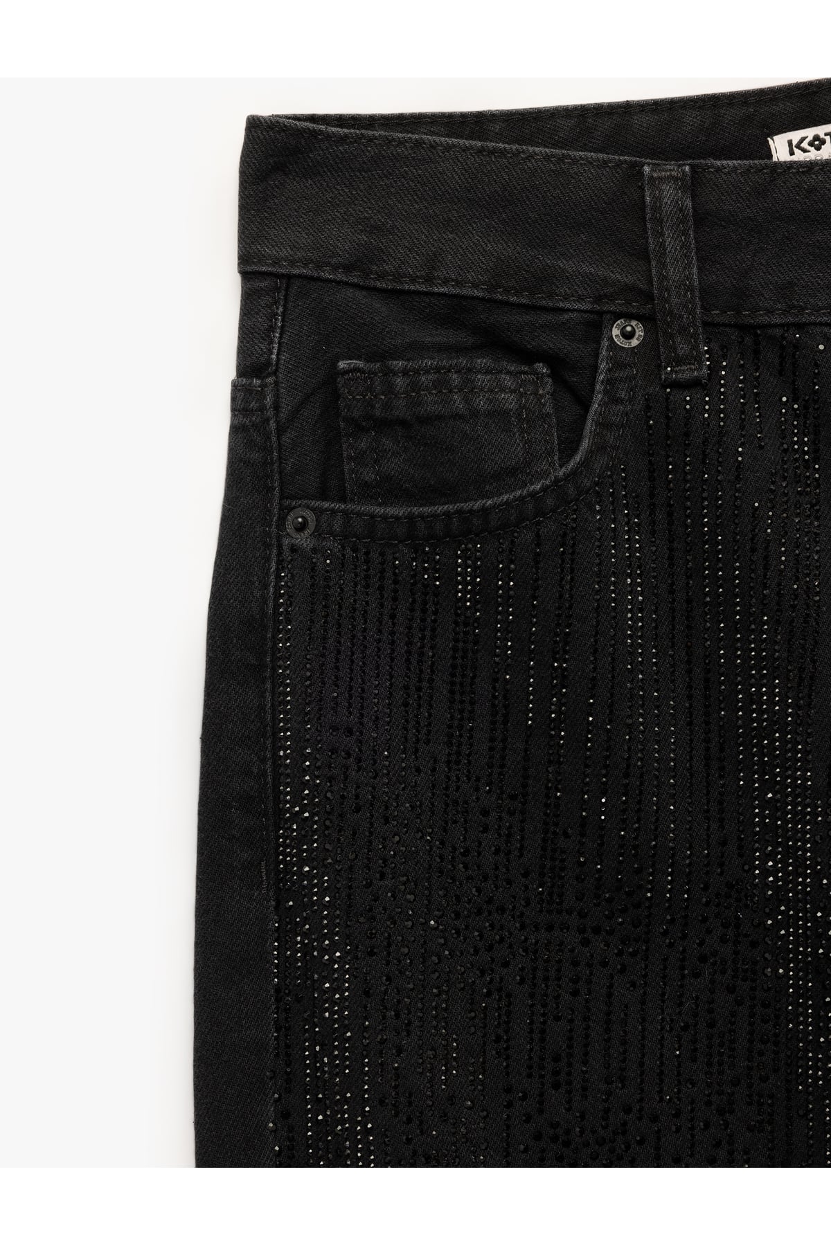 Yüksek Bel Taş Detaylı Düz Paça Jean Pantolon - Straight Fit Jean