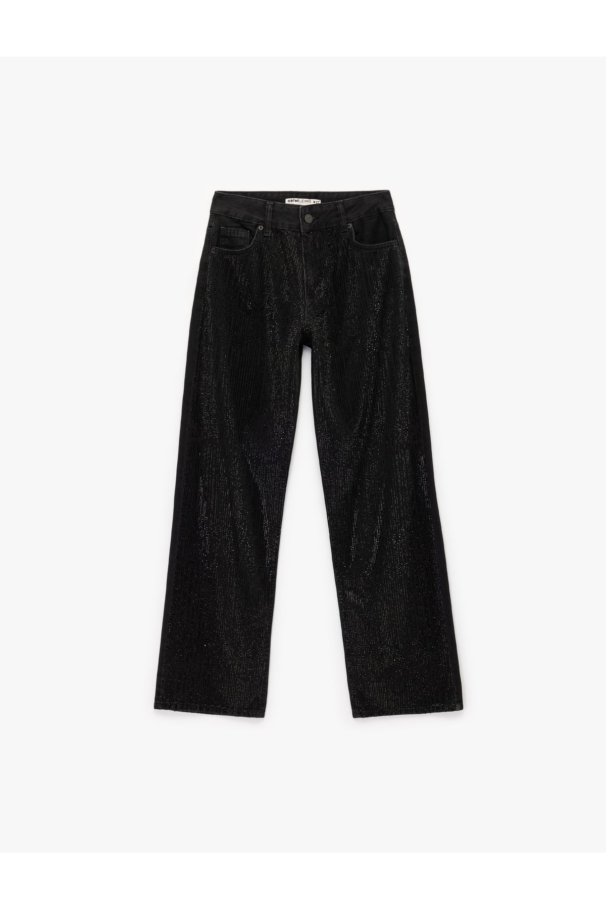 Yüksek Bel Taş Detaylı Düz Paça Jean Pantolon - Straight Fit Jean