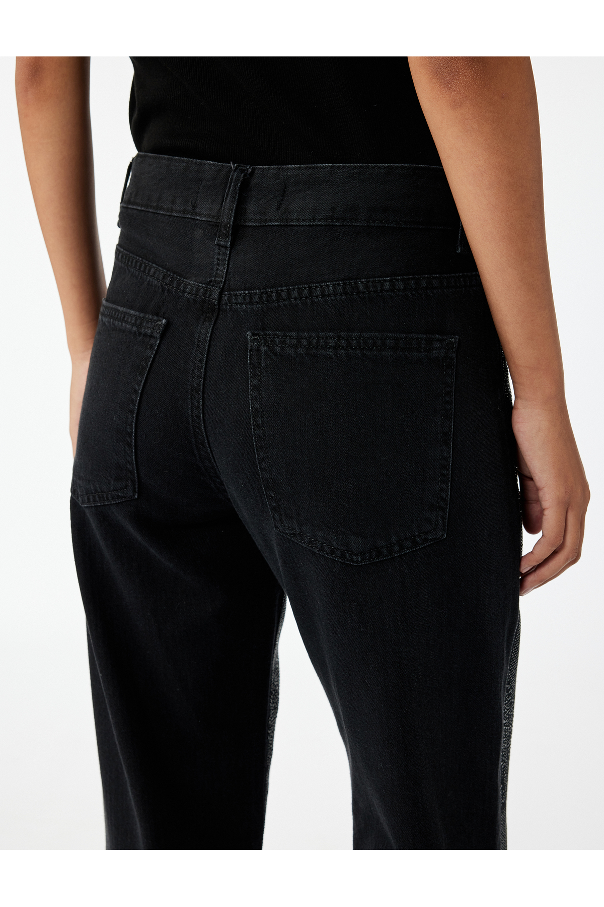 Yüksek Bel Taş Detaylı Düz Paça Jean Pantolon - Straight Fit Jean