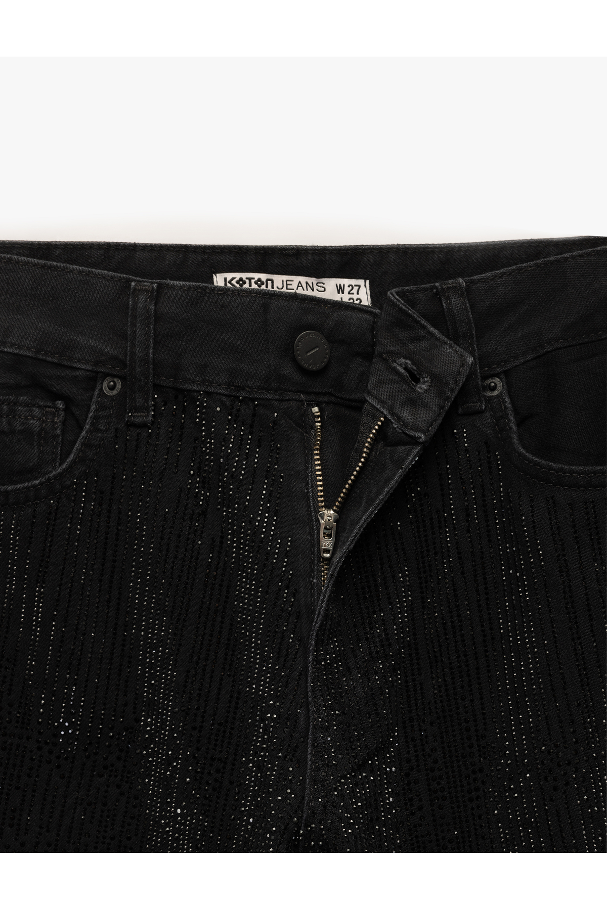 Yüksek Bel Taş Detaylı Düz Paça Jean Pantolon - Straight Fit Jean