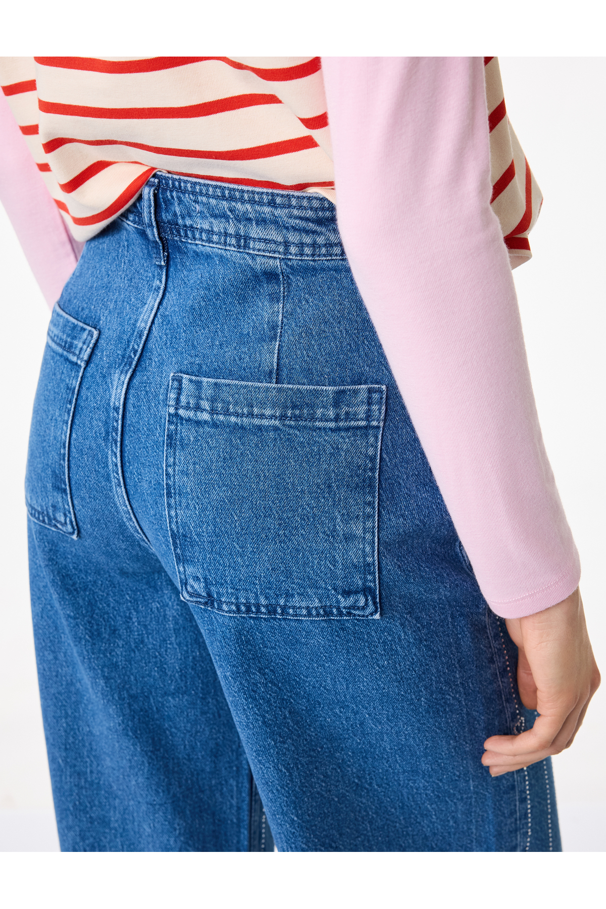 Yüksek Bel Taş Detaylı Kalpli Kısa Geniş Paça Denim Pantolon - Culotte Jeans