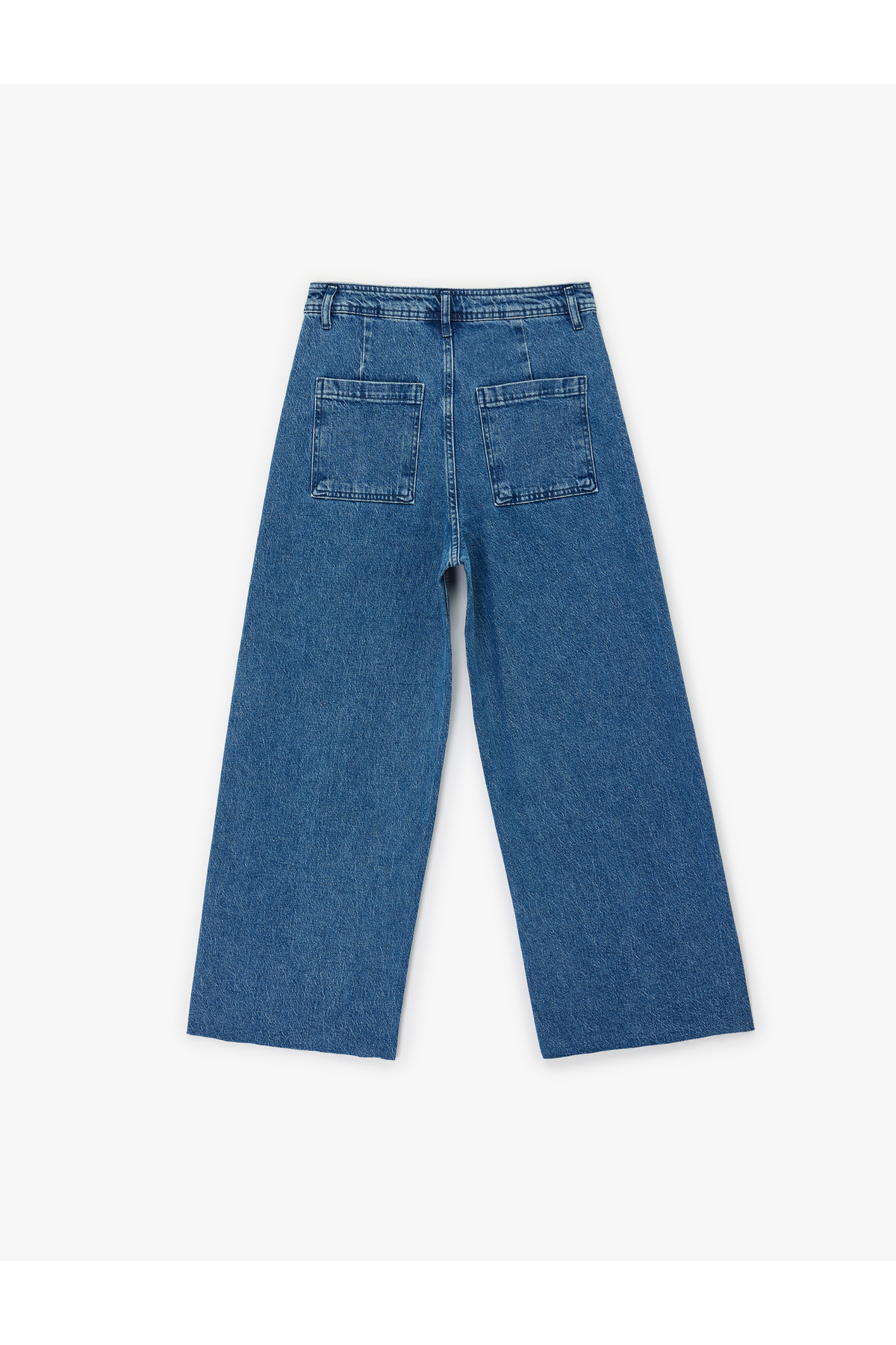 Yüksek Bel Taş Detaylı Kalpli Kısa Geniş Paça Denim Pantolon - Culotte Jeans