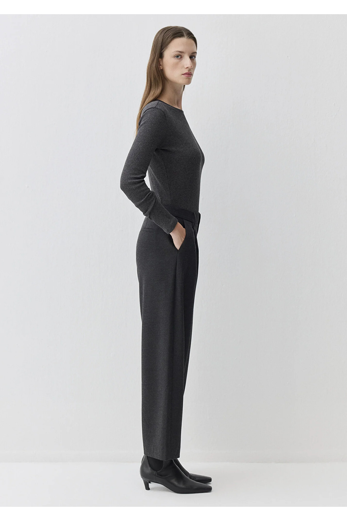 Yün Karışımlı Antrasit Pantolon Baggy/Normal Bel/Geniş Paça 1011131-87829