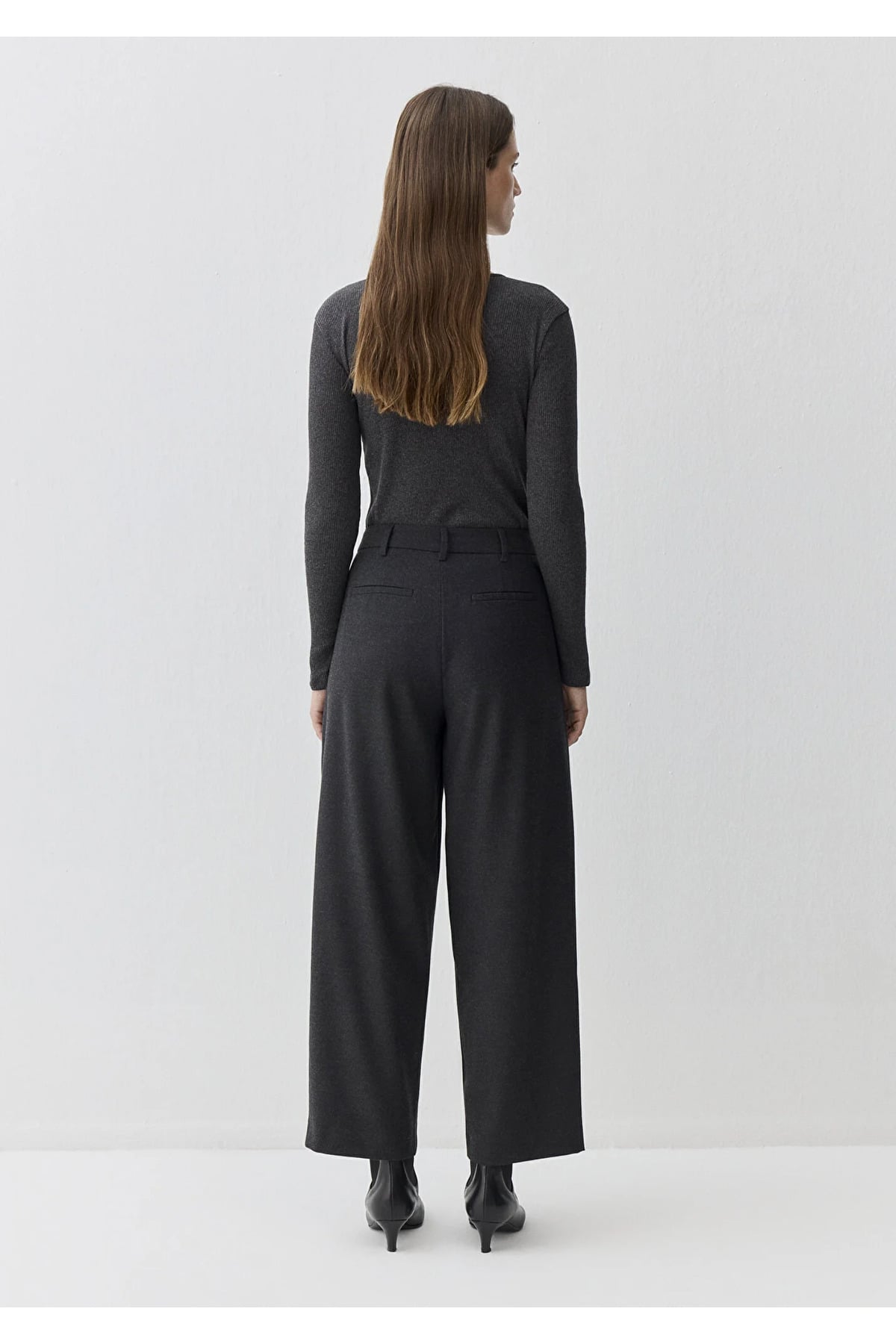 Yün Karışımlı Antrasit Pantolon Baggy/Normal Bel/Geniş Paça 1011131-87829