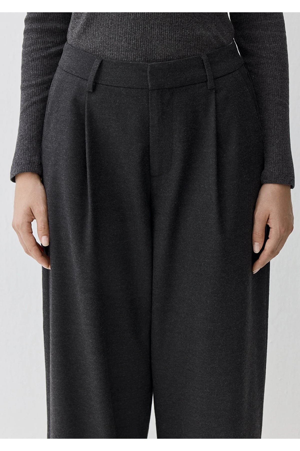 Yün Karışımlı Antrasit Pantolon Baggy/Normal Bel/Geniş Paça 1011131-87829
