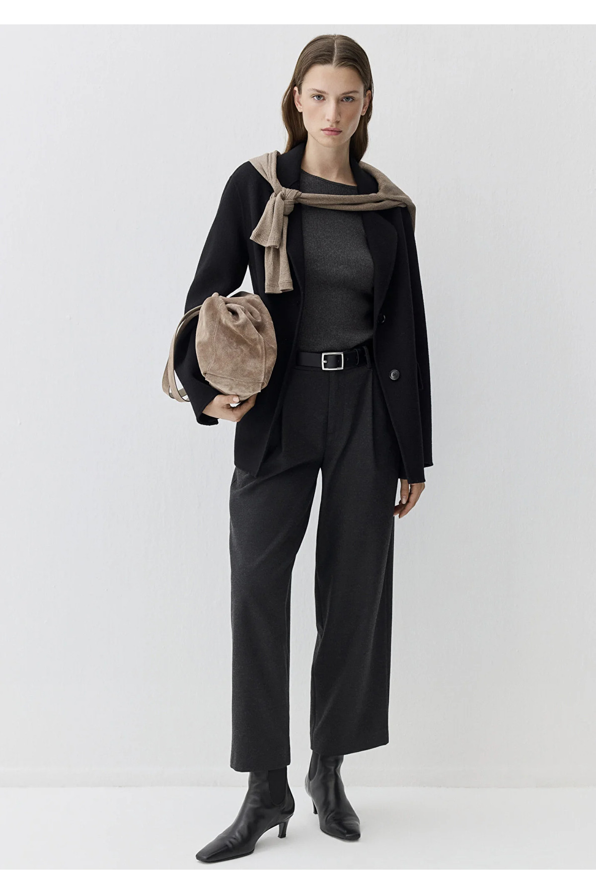 Yün Karışımlı Antrasit Pantolon Baggy/Normal Bel/Geniş Paça 1011131-87829