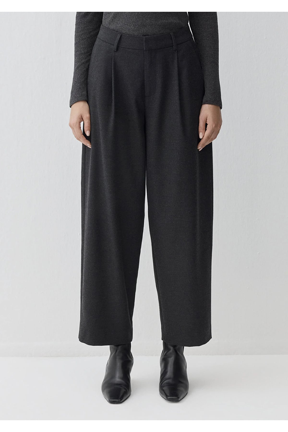 Yün Karışımlı Antrasit Pantolon Baggy/Normal Bel/Geniş Paça 1011131-87829