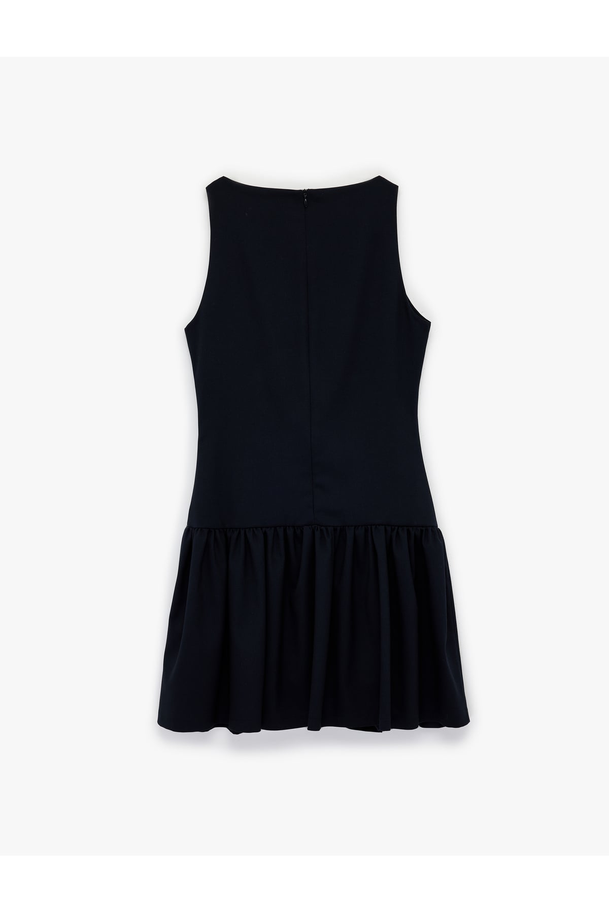Yuvarlak Yaka Kolsuz Fırfırlı Mini Elbise