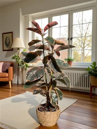 Alacalı Kauçuk Bitkisi 2 Gövdeli (Ficus Elastica Teneke)130-150 cm