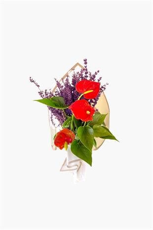 Antoryum ve Kokulu Şoklanmış Lavanta Buketi-8 Mart Kadınlar Günü Hediye