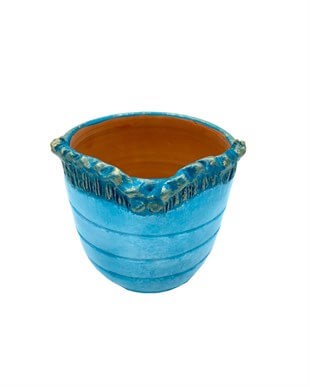 Kelebek Desenli El Yapımı Seramik Mavi Saksı
