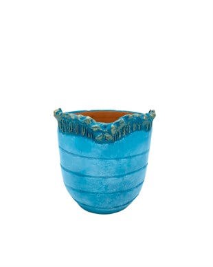 Kelebek Desenli El Yapımı Seramik Mavi Saksı