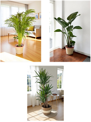 KAMPANYALI BÜYÜK BOY FAVORİ BİTKİ SETİ ( STARLİÇE 3 GÖVDELİ 150 CM - AREKA PALMİYESİ 130 CM - YUKA 3 GÖVDELİ 150 CM )