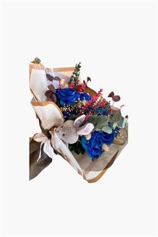 Mavi Kadife Gül Buketi-8 Mart Kadınlar Günü Hediye